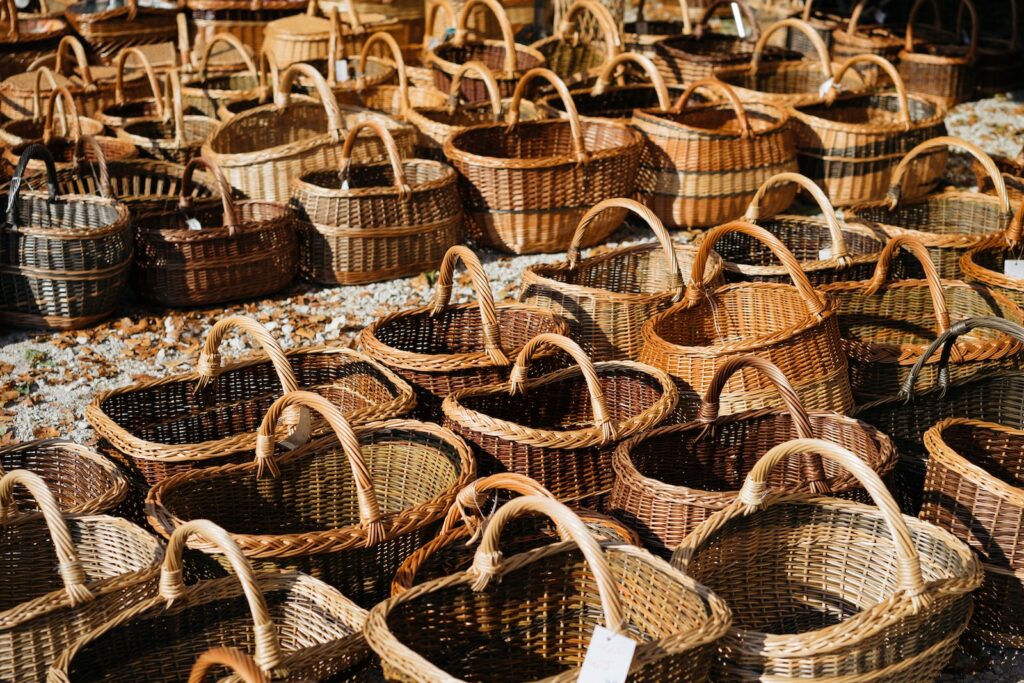 photo of brown wicker baskets